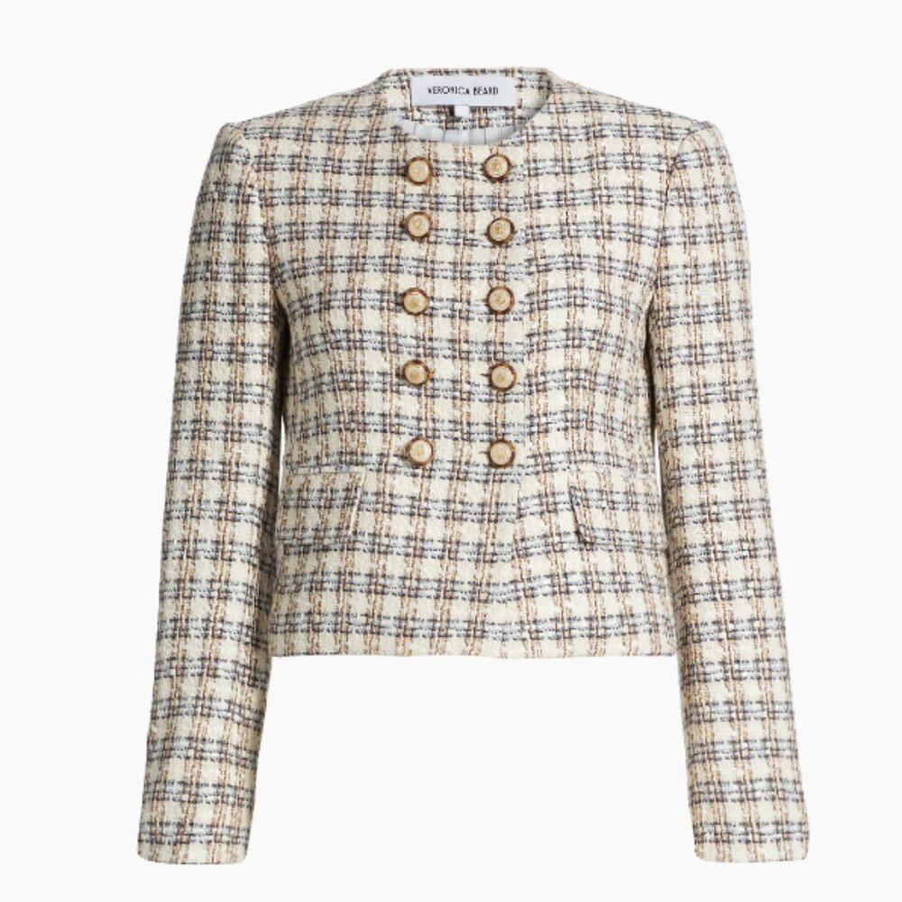 Veronica Beard Bentley Check Tweed Crop Jacket